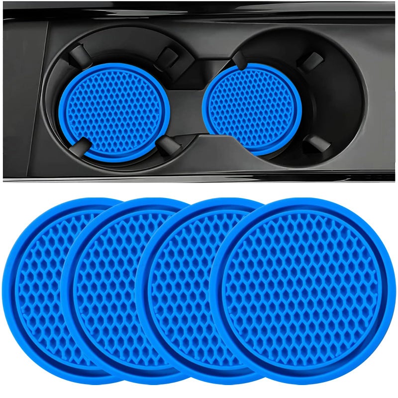 ZSDY Car Cup Coaster, 4PCS Universal Auto Non-Slip Cup Holder Embedded in Ornaments Silicone Coaster, Car Interior Accessories Sets, Blue - Image 1